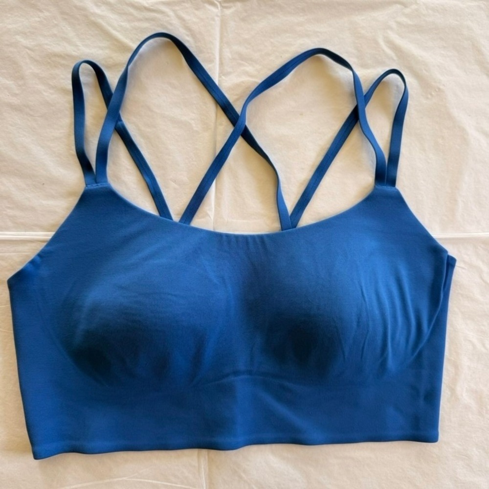 Aerie Offline Sports Bra Womens Small Blue Good Real Me Strappy Back Cardio